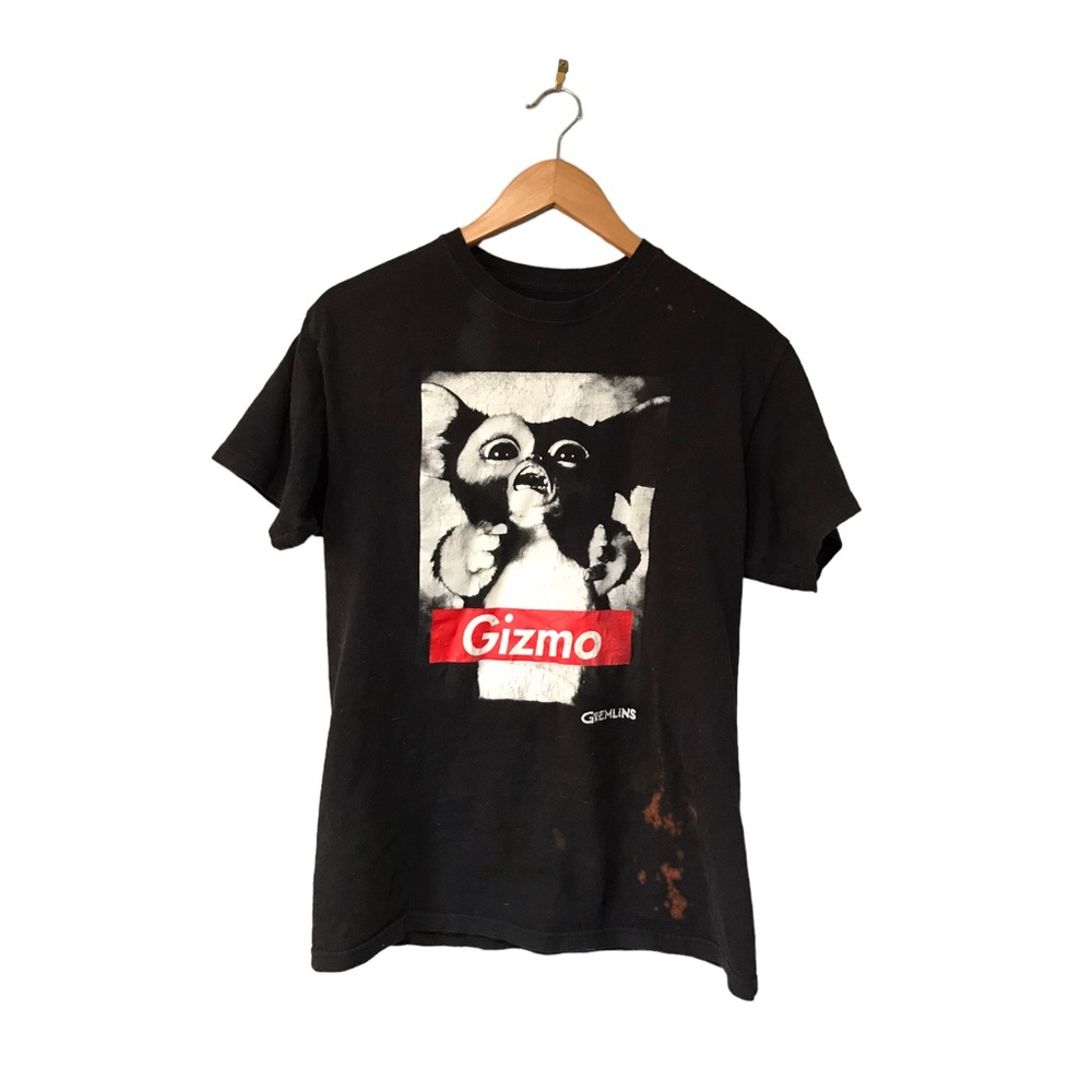 Gremlins black graphic short sleeve T-shirt bleach acid wash •